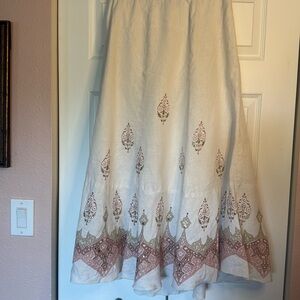 Karen Kane Cream and Brown Embroidered Maxi Skirt